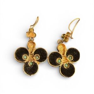 Vintage Gold and Black Felt Clover Earrings
